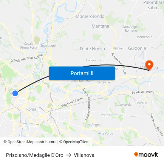 Prisciano/Medaglie D'Oro to Villanova map
