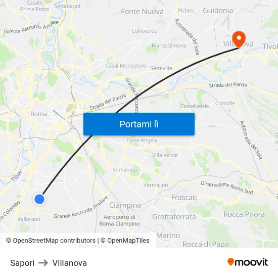 Sapori to Villanova map