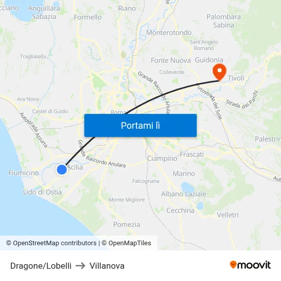 Dragone/Lobelli to Villanova map
