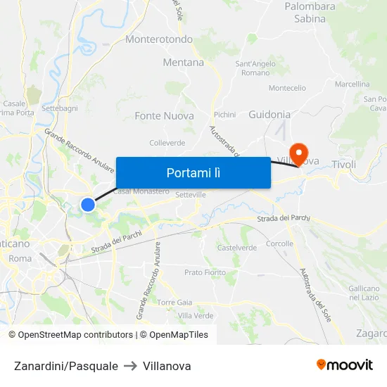 Zanardini/Pasquale to Villanova map