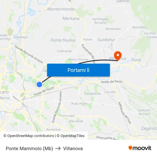 Ponte Mammolo (Mb) to Villanova map