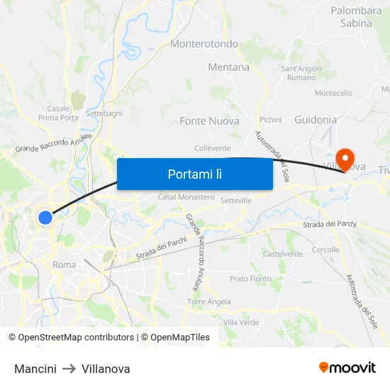 Mancini to Villanova map