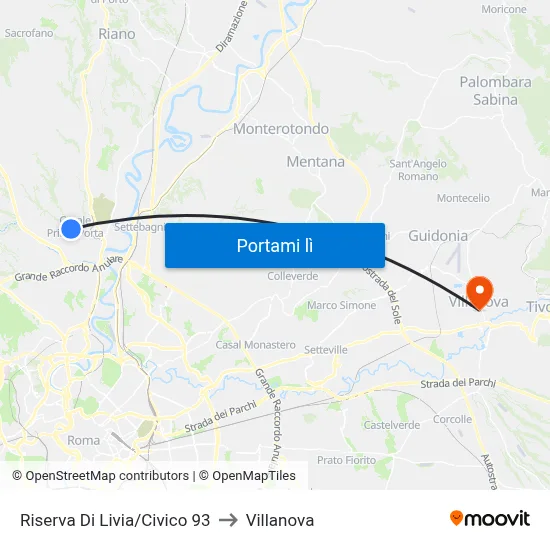 Riserva Di Livia/Civico 93 to Villanova map