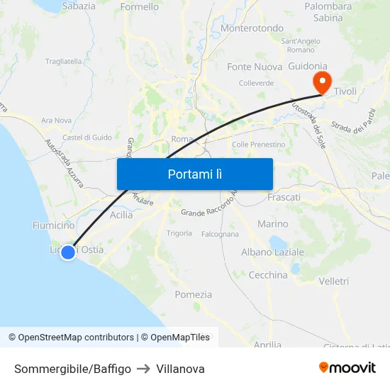 Sommergibile/Baffigo to Villanova map