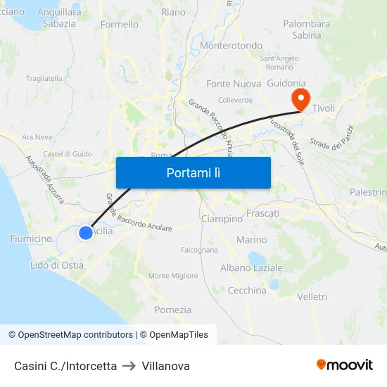 Casini C./Intorcetta to Villanova map