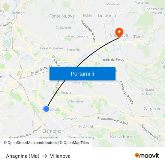 Anagnina (Ma) to Villanova map