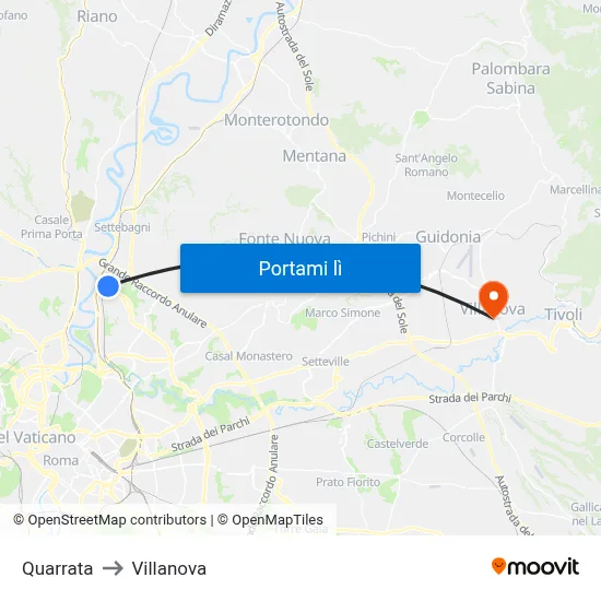 Quarrata to Villanova map