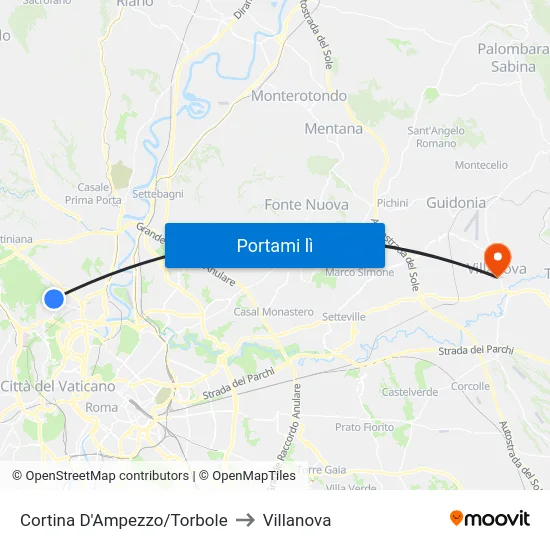 Cortina D'Ampezzo/Torbole to Villanova map