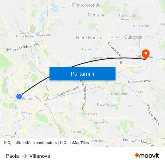Paola to Villanova map