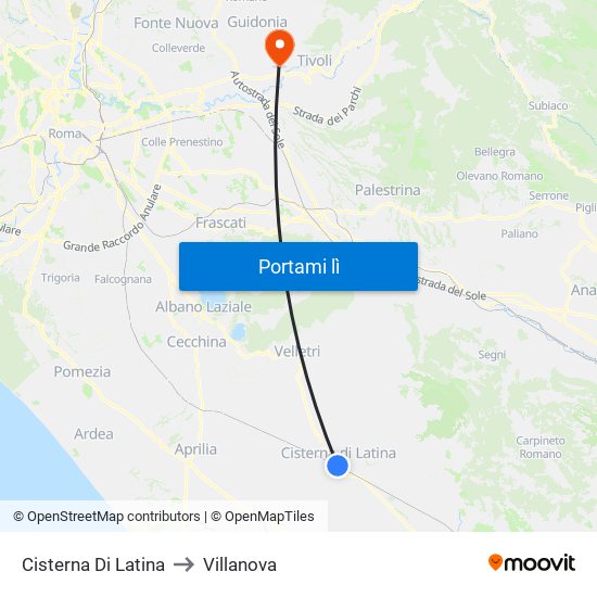 Cisterna Di Latina to Villanova map