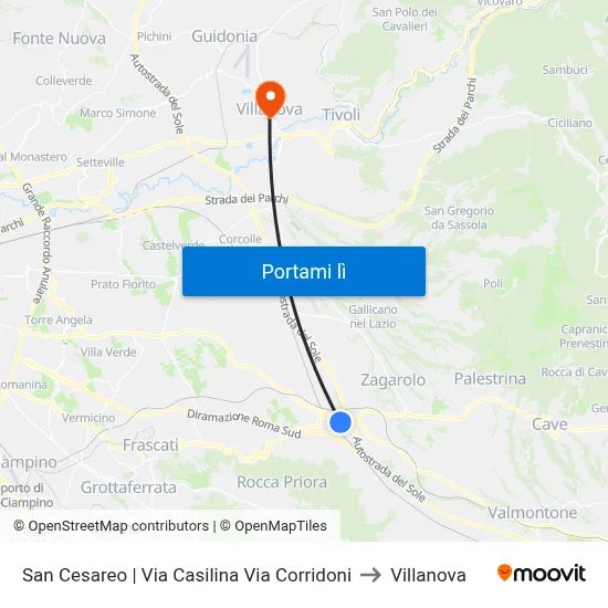 San Cesareo | Via Casilina Via Corridoni to Villanova map