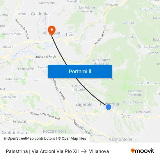 Palestrina | Via Arcioni Via Pio XII to Villanova map