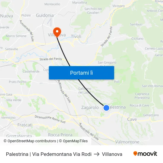 Palestrina | Via Pedemontana Via Rodi to Villanova map