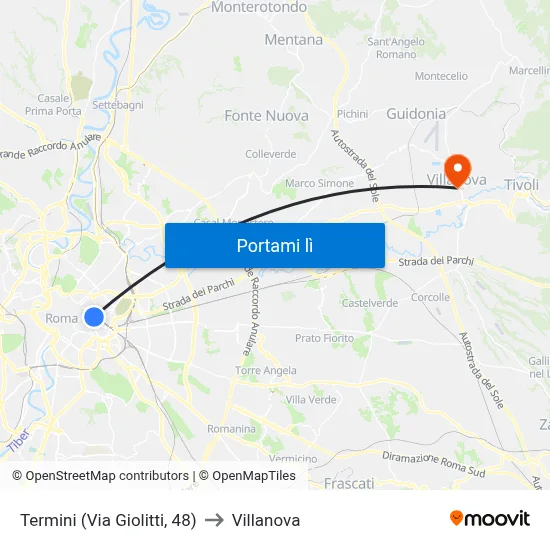 Termini (Via Giolitti, 48) to Villanova map