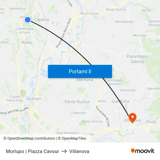 Morlupo | Piazza Cavour to Villanova map