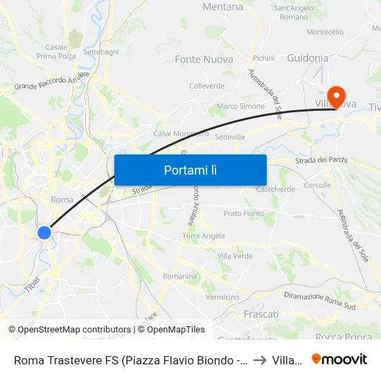 Roma Trastevere FS (Piazza Flavio Biondo - Ingresso Stazione) to Villanova map