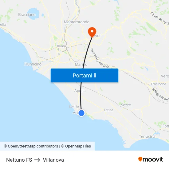 Nettuno FS to Villanova map