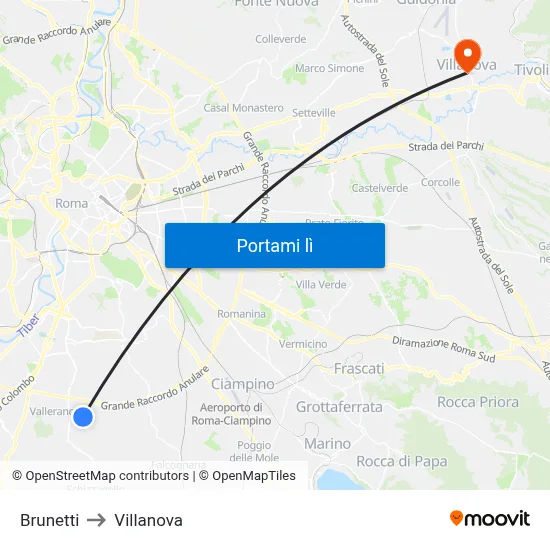 Brunetti to Villanova map