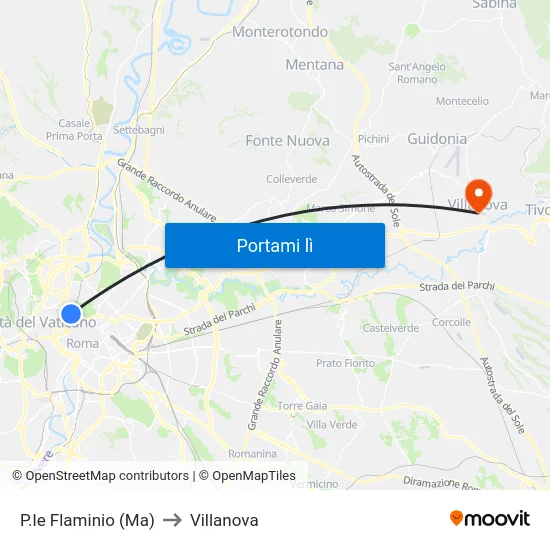 P.le Flaminio (Ma) to Villanova map