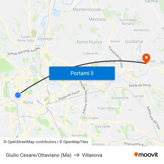 Giulio Cesare/Ottaviano (Ma) to Villanova map