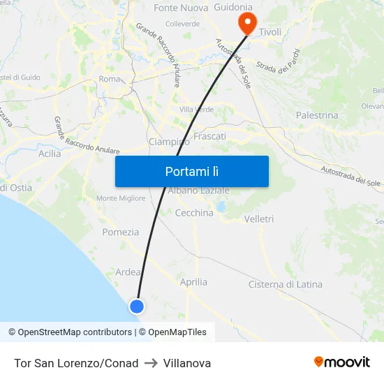 Tor San Lorenzo/Conad to Villanova map