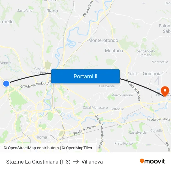 Staz.ne La Giustiniana (Fl3) to Villanova map