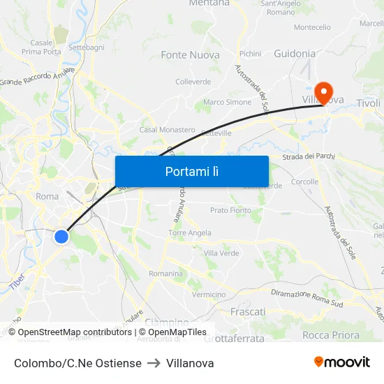 Colombo/C.Ne Ostiense to Villanova map