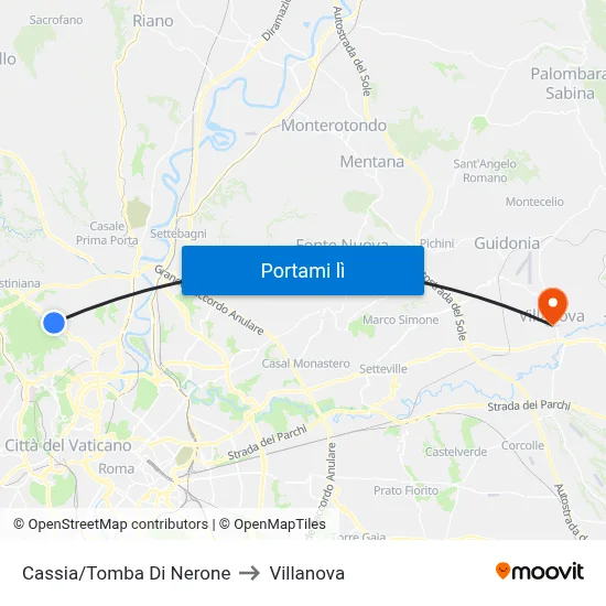 Cassia/Tomba Di Nerone to Villanova map