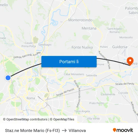 Staz.ne Monte Mario (Fs-Fl3) to Villanova map