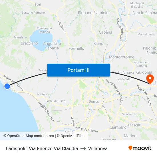Ladispoli | Via Firenze Via Claudia to Villanova map