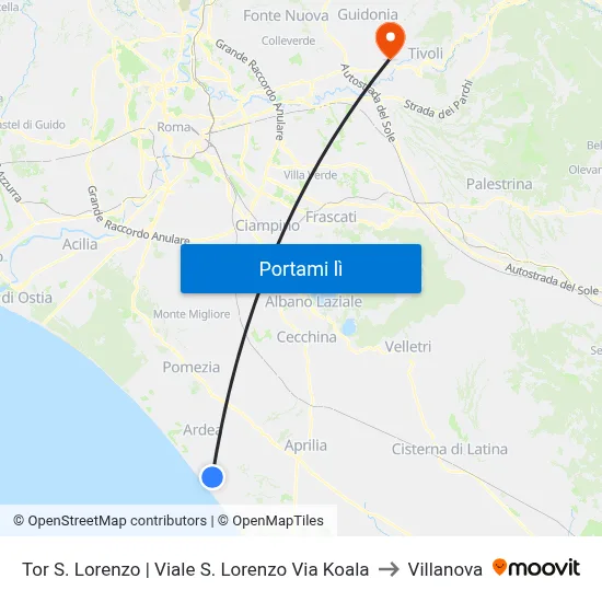 Tor S. Lorenzo | Viale S. Lorenzo Via Koala to Villanova map