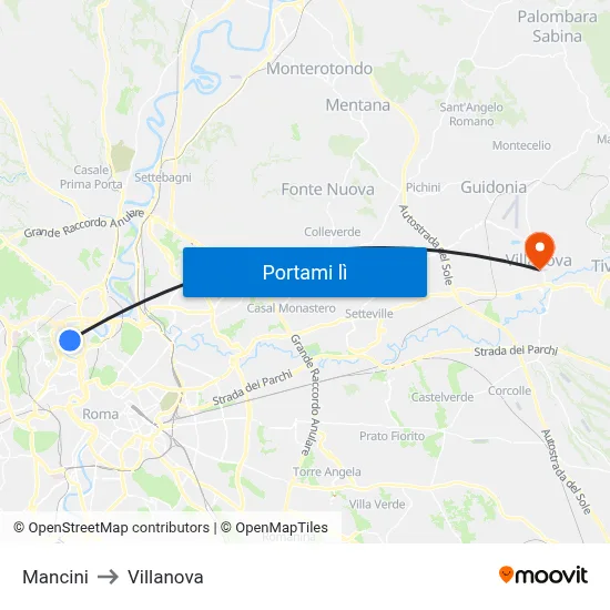 Mancini to Villanova map