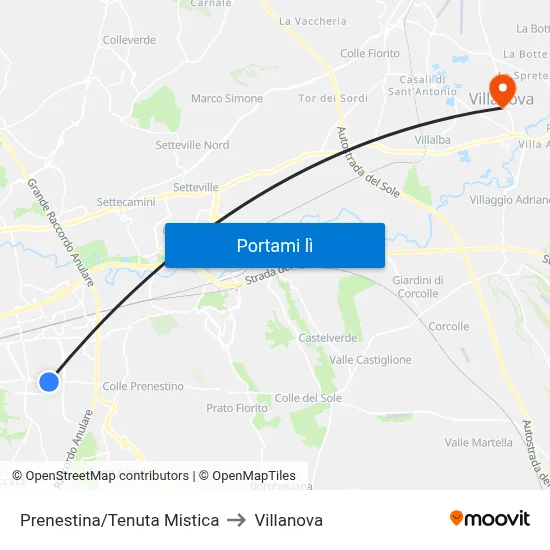Prenestina/Tenuta Mistica to Villanova map