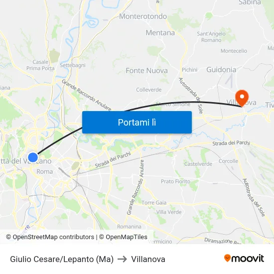 Giulio Cesare/Lepanto (Ma) to Villanova map