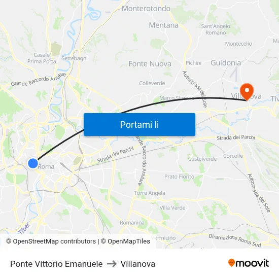 Ponte Vittorio Emanuele to Villanova map