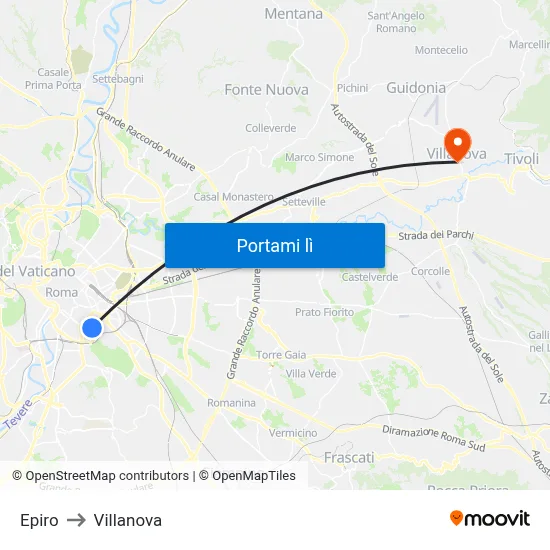 Epiro to Villanova map