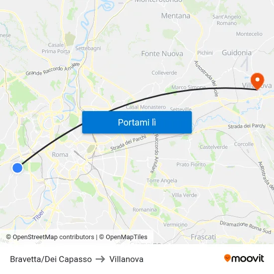 Bravetta/Dei Capasso to Villanova map