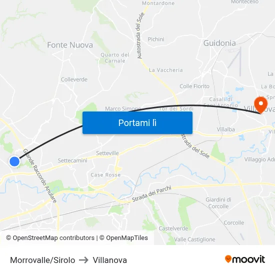 Morrovalle/Sirolo to Villanova map