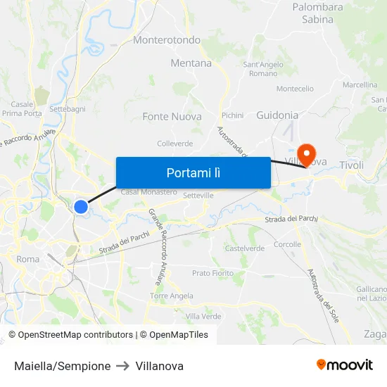 Maiella/Sempione to Villanova map