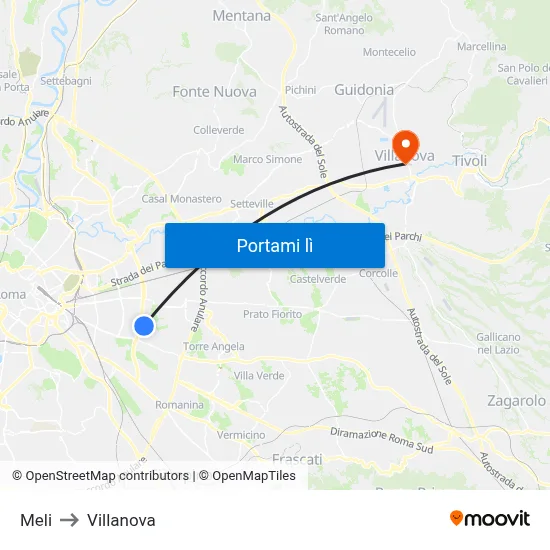 Meli to Villanova map