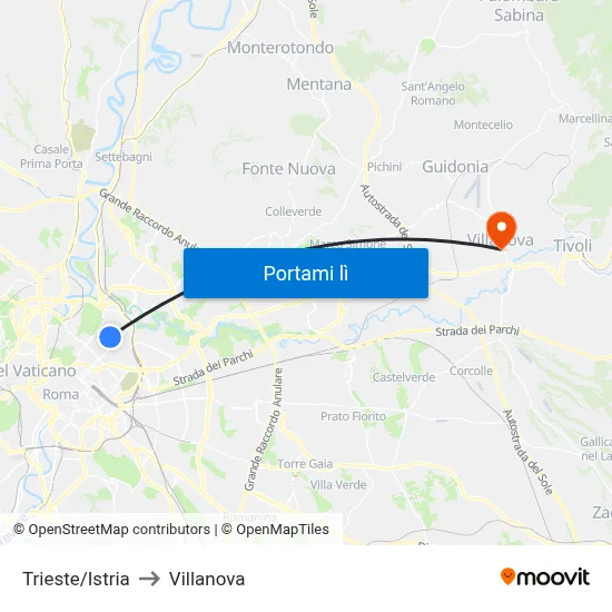 Trieste/Istria to Villanova map
