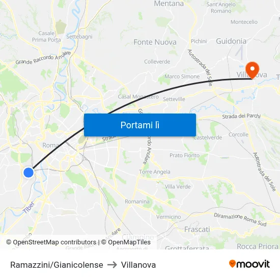 Ramazzini/Gianicolense to Villanova map