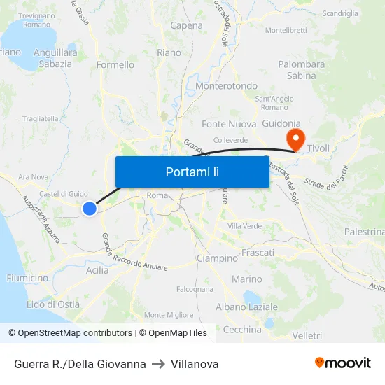 Guerra R./Della Giovanna to Villanova map