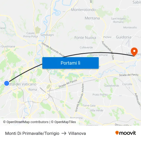 Monti Di Primavalle/Torrigio to Villanova map