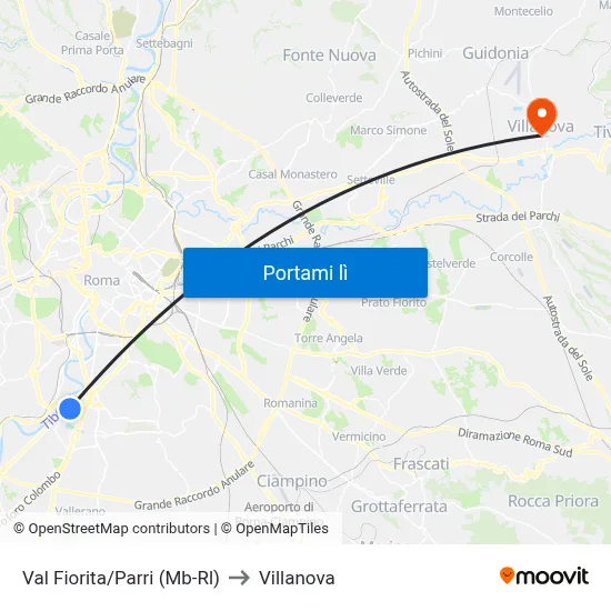 Val Fiorita/Parri (Mb-Rl) to Villanova map
