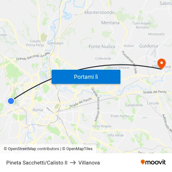 Pineta Sacchetti/Calisto II to Villanova map