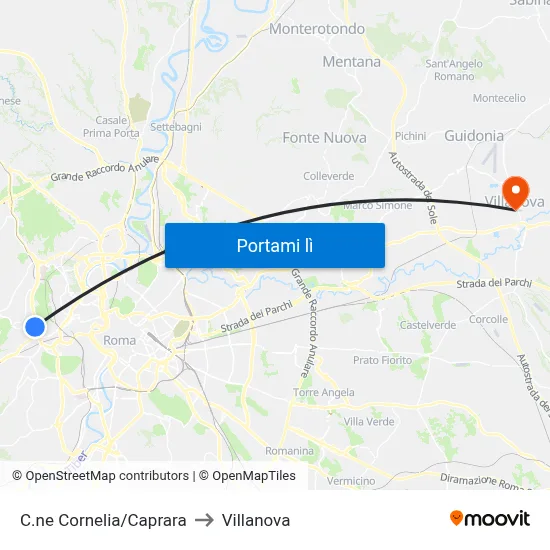 C.ne Cornelia/Caprara to Villanova map