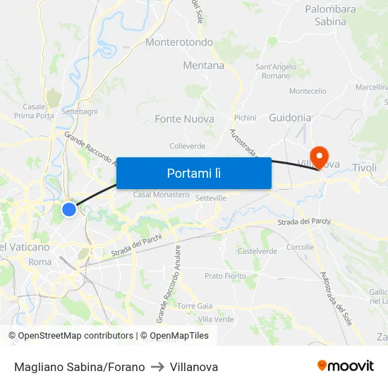 Magliano Sabina/Forano to Villanova map