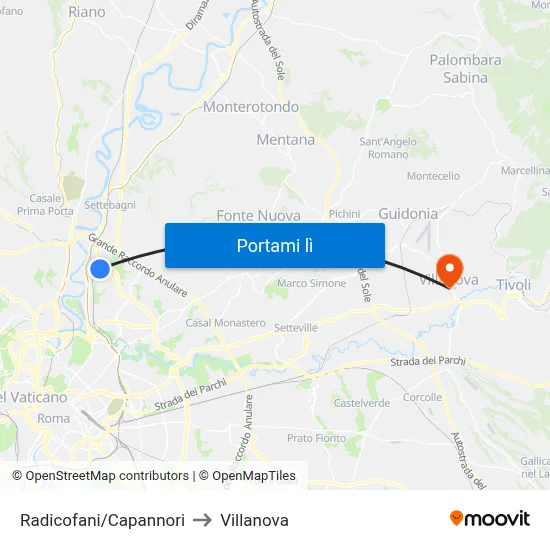 Radicofani/Capannori to Villanova map