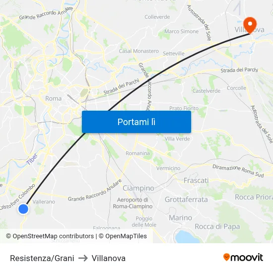 Resistenza/Grani to Villanova map